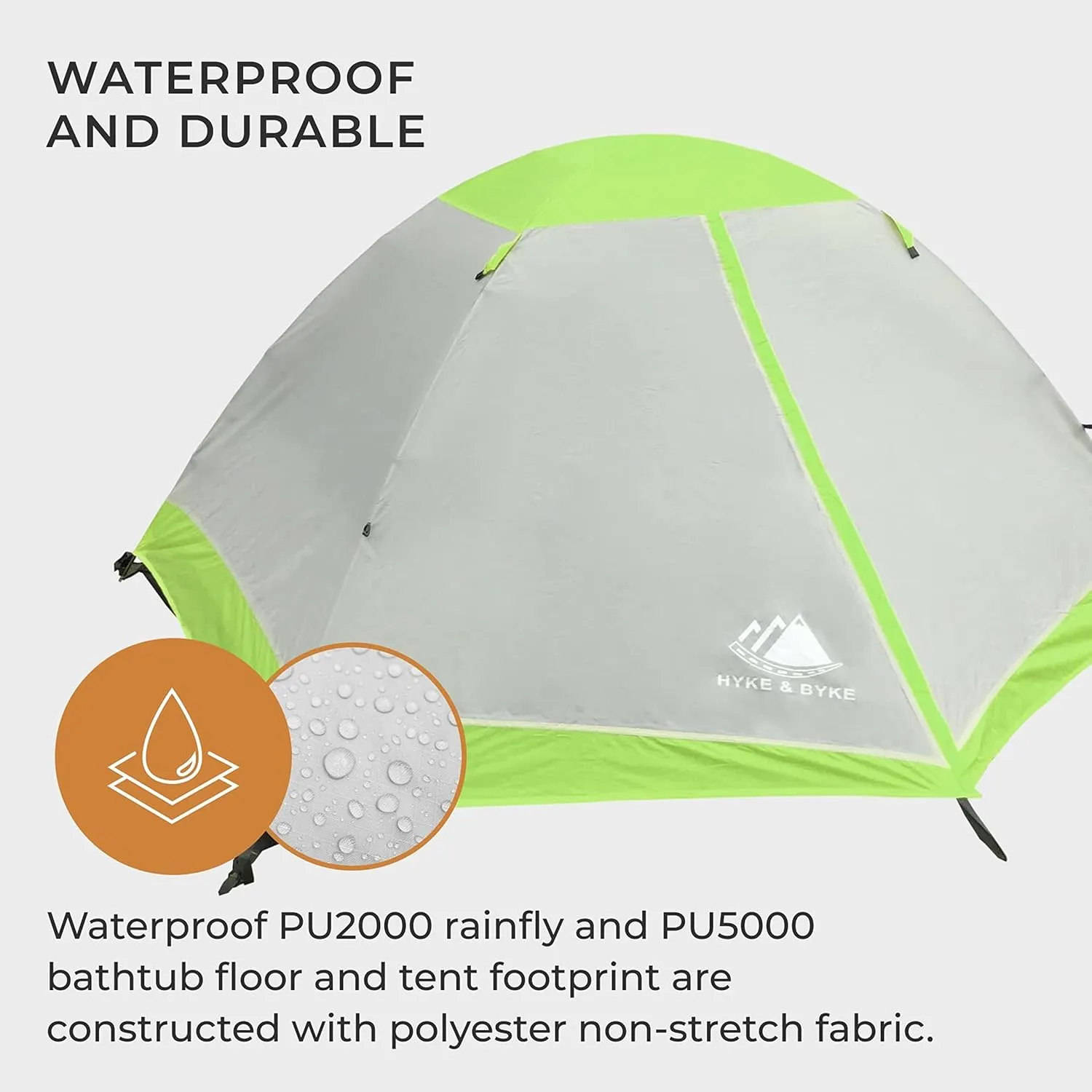 Hyke & Byke Yosemite Hiking & Backpacking Tent - 3 Season Ultralight, Waterproof Tent for Camping w/Rain Fly and Footprint - 2 Person - Lime Green