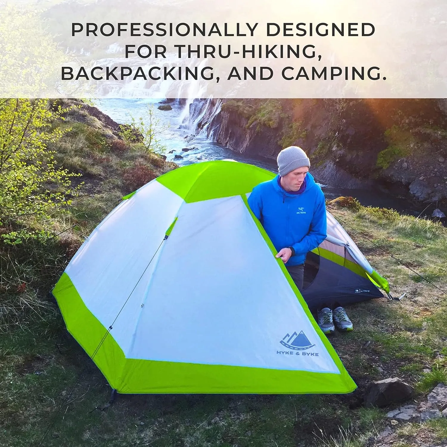 Hyke & Byke Yosemite Hiking & Backpacking Tent - 3 Season Ultralight, Waterproof Tent for Camping w/Rain Fly and Footprint - 2 Person - Lime Green