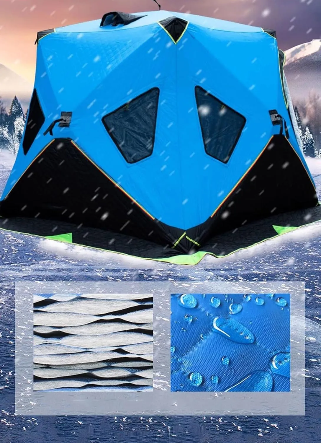 ice Fishing Tent ice Fishing shelter Insulated Winter Portable Thickened Cold-Proof, Wind-Resistant and Warm Tent for 2-3 People(Color:1)