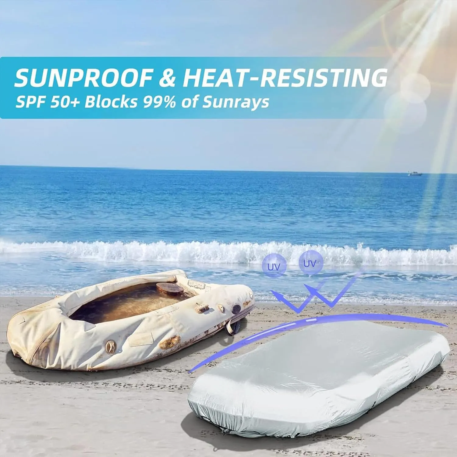 Inflatable Boat Cover 7 Sizes Boat Tarp Waterproof Anti-UV Inflatable Boat Cover for Inflatable Boat and Dinghy,330 * 165 * 46cm