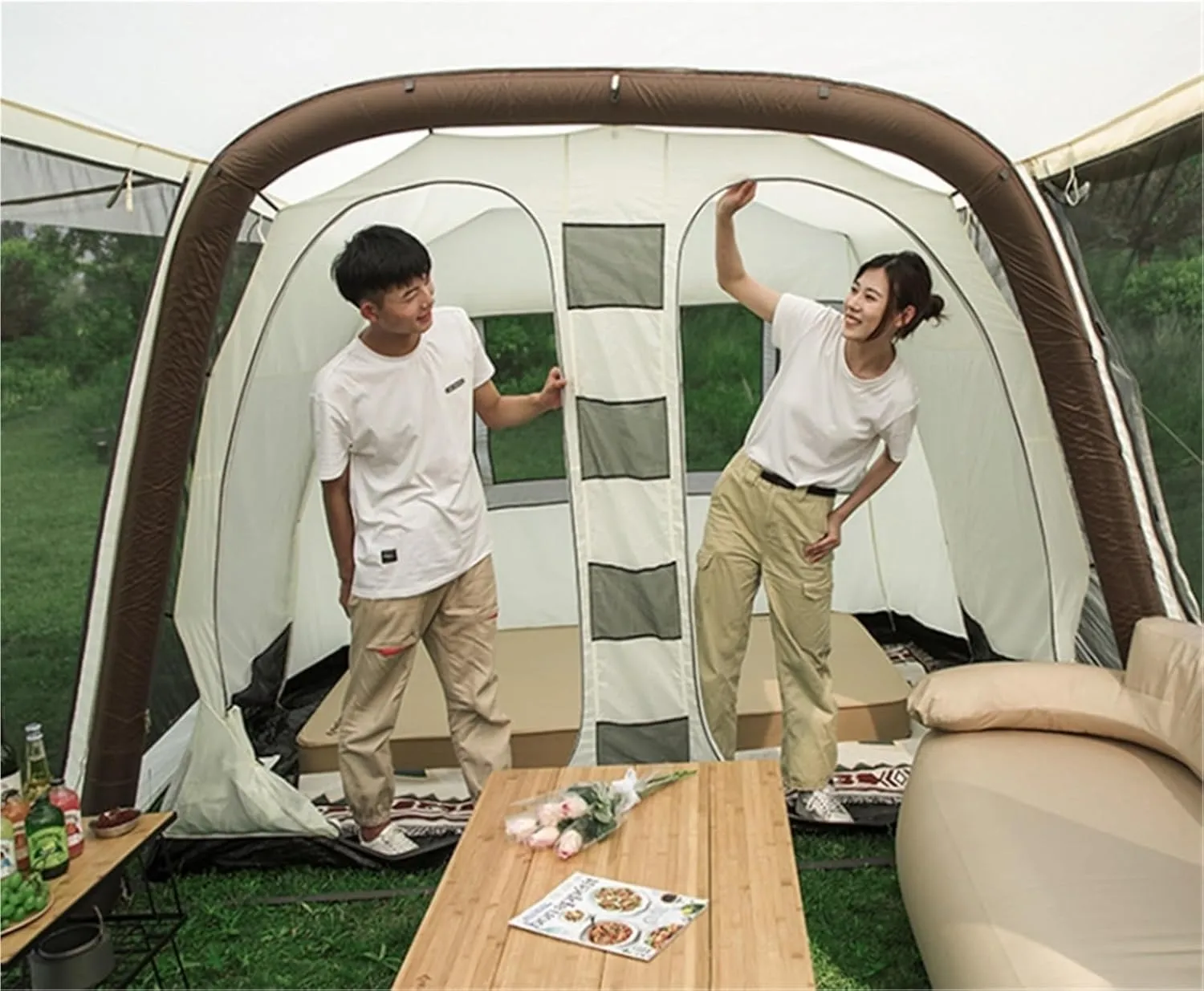 Inflatable Tent Outdoor Thickened Camping Equipment Windproof and Rainproof Two Rooms and One Living Room Large Space