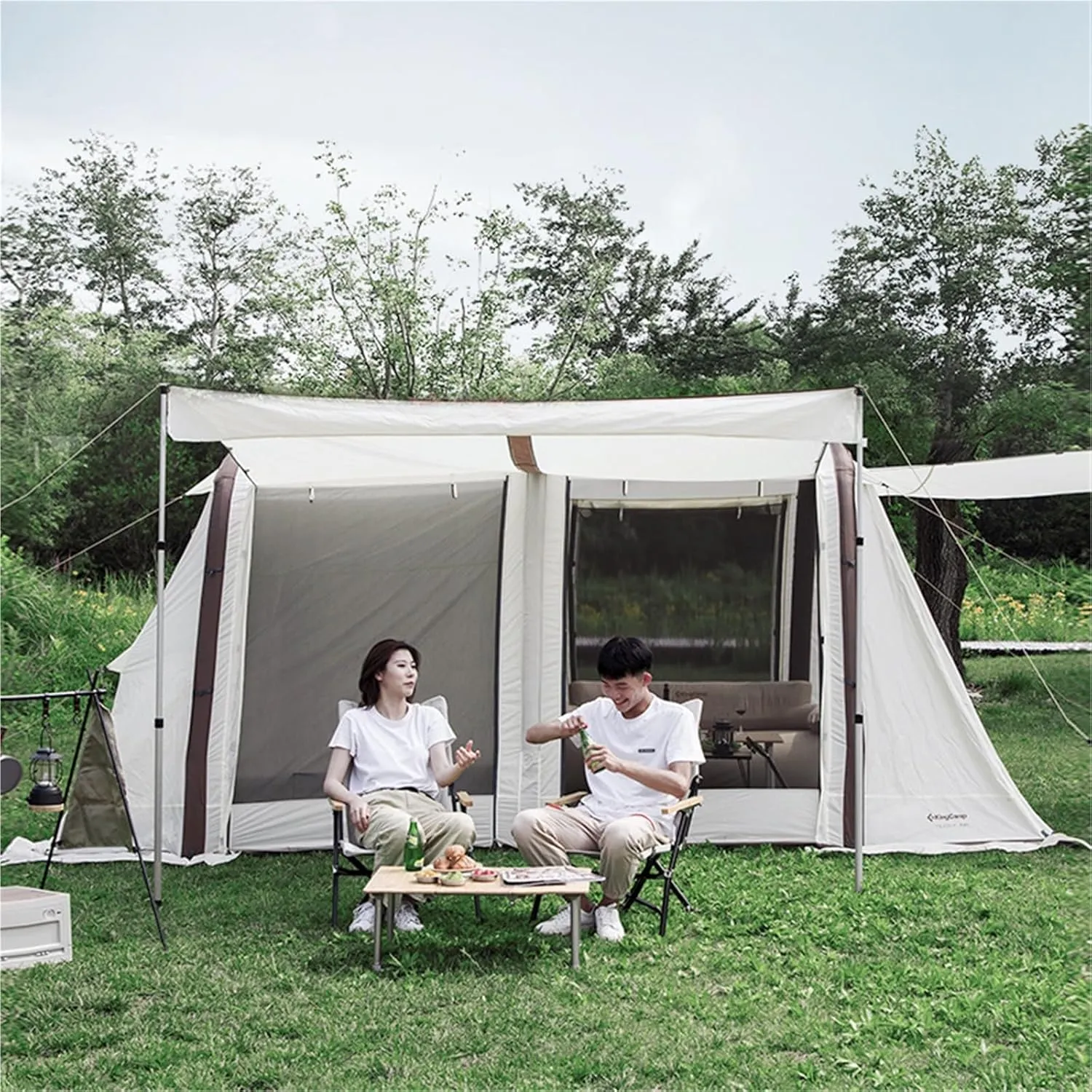 Inflatable Tent Outdoor Thickened Camping Equipment Windproof and Rainproof Two Rooms and One Living Room Large Space