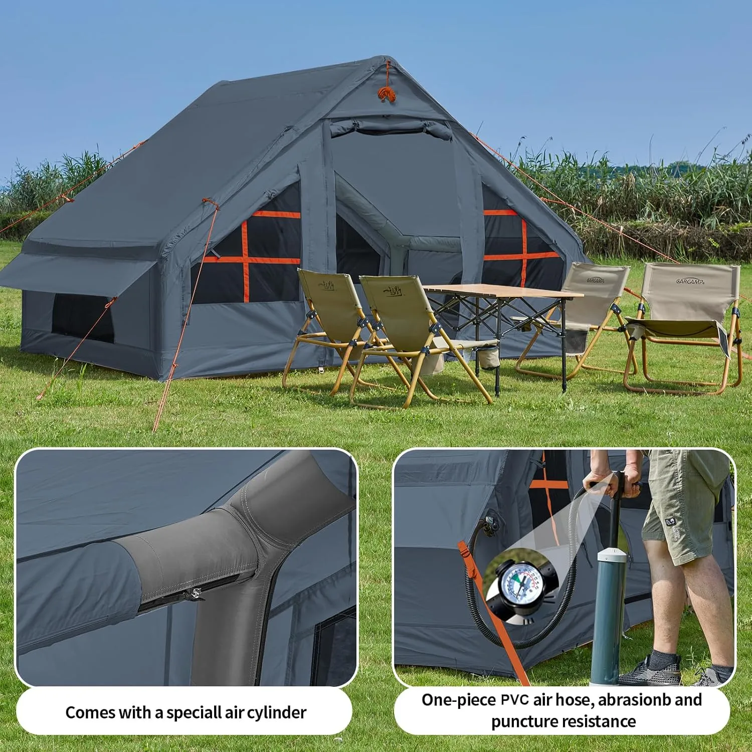 Inflatable Tent with Pump,4-6 Person Instant Glamping Camping Tents House, Easy Setup Blow Up Family Tents for 4 Seasons Waterproof Inflatable Tent for Camping with Mesh Windows.