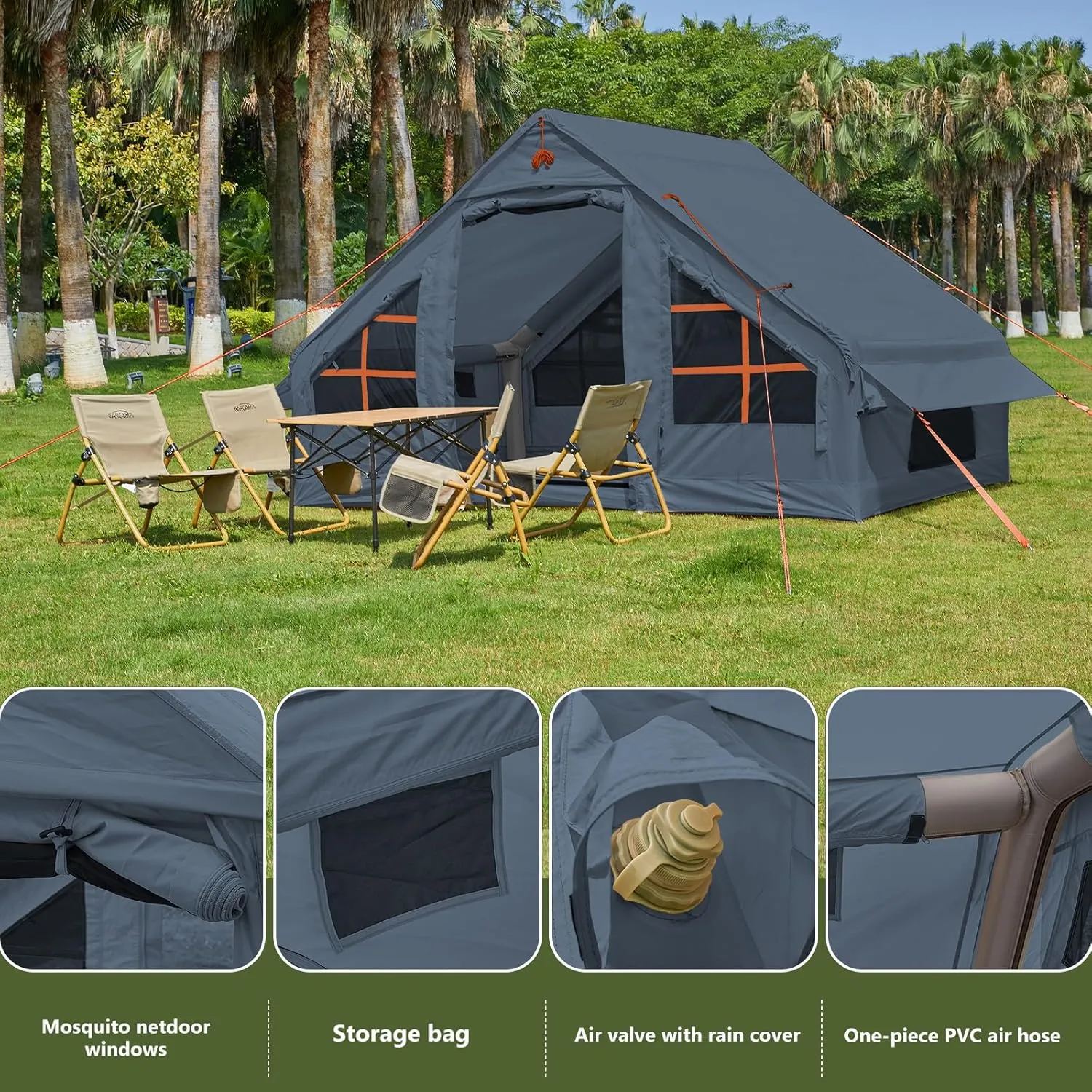 Inflatable Tent with Pump,4-6 Person Instant Glamping Camping Tents House, Easy Setup Blow Up Family Tents for 4 Seasons Waterproof Inflatable Tent for Camping with Mesh Windows.