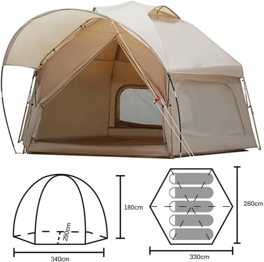 Instant Camping Tent - Automatic Tent for 5-8 Persons, Waterproof, Windproof, Family Tent with Rain Roof, Easy Setup for Camping, Hiking, Alp