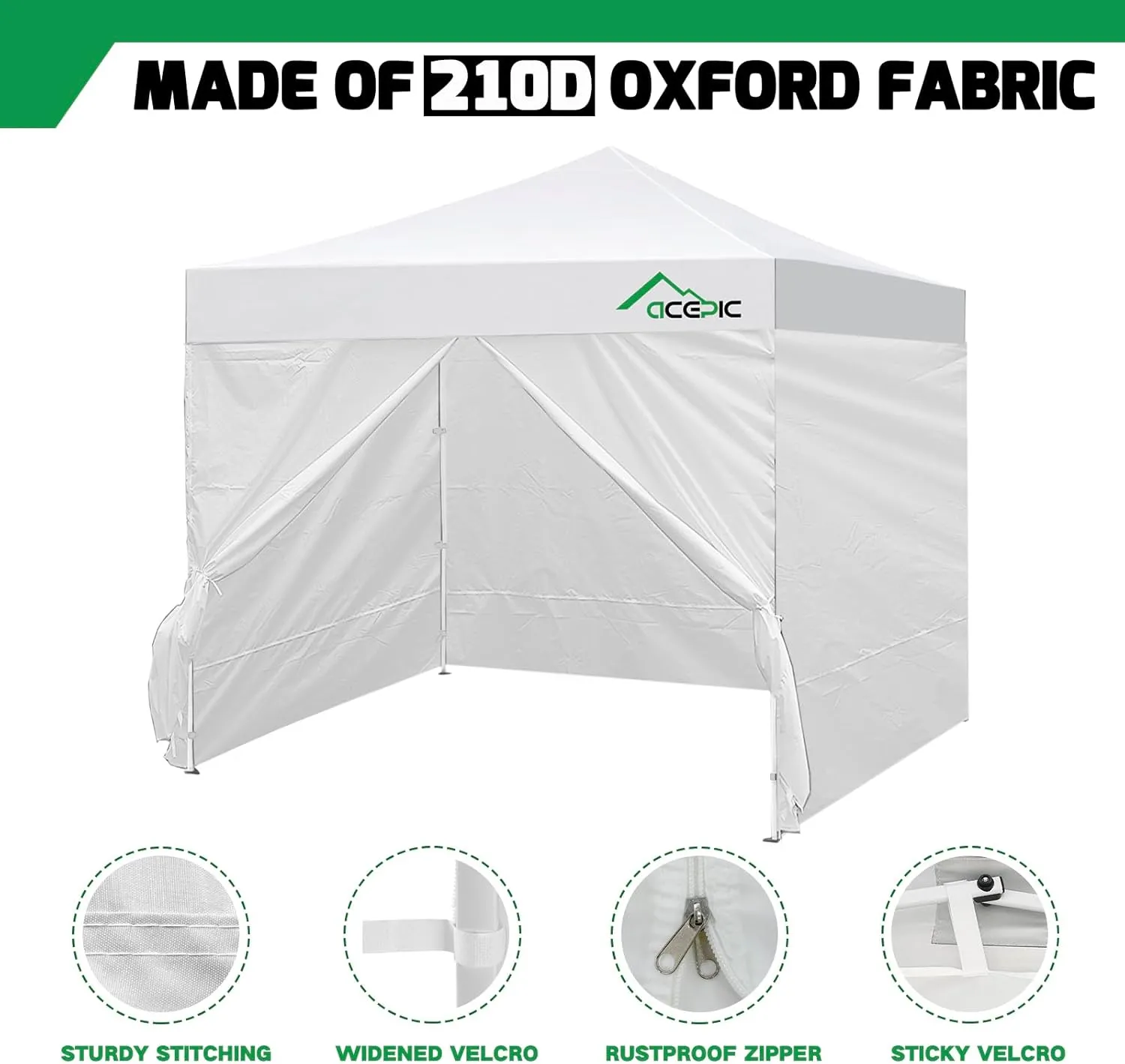 Instant Canopy Tent Sidewalls for 10x10 Pop Up Canopy 210D Waterproof,4 Piece Sidewalls, with Doors,White(4PCS Sidewalls Only, Canopy Tent NOT Included)