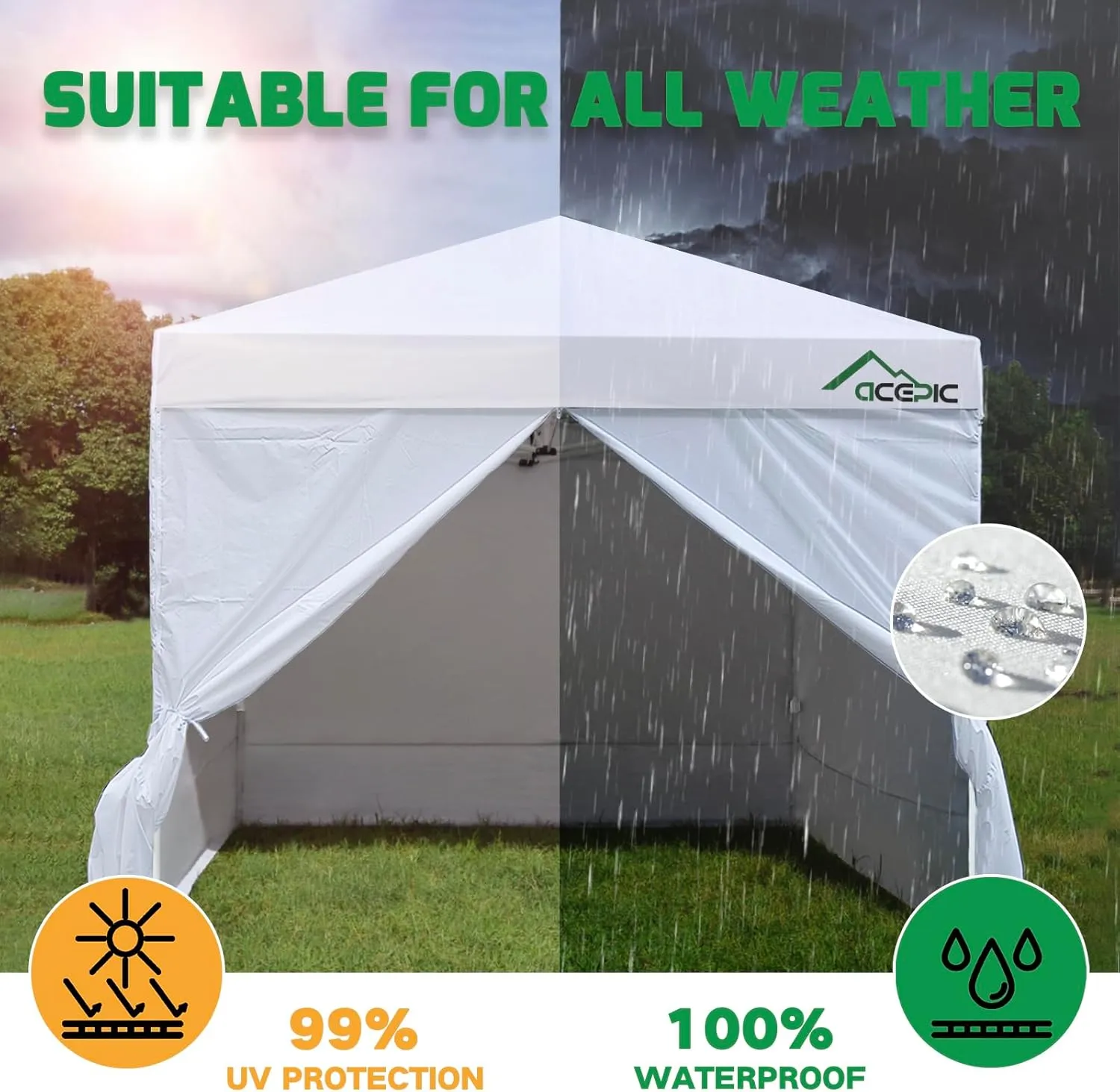 Instant Canopy Tent Sidewalls for 10x10 Pop Up Canopy 210D Waterproof,4 Piece Sidewalls, with Doors,White(4PCS Sidewalls Only, Canopy Tent NOT Included)