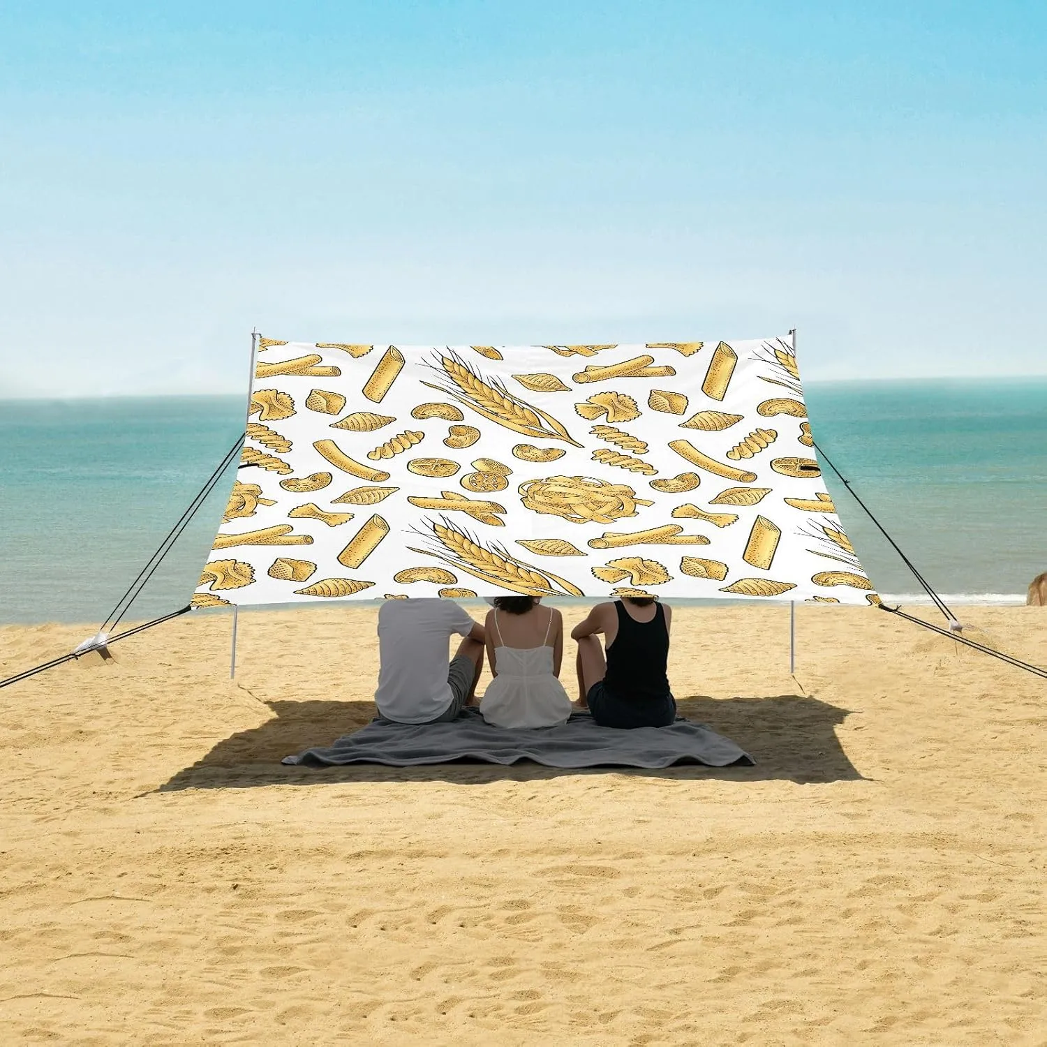 Italy Pasta Beach Canopy Tent Anti-UV & Wind Resistant, Camping Sun Shelter Easy Setup Portable,Outdoor Shade Tents with Sandbags,Sand Shovels,Ground Pegs & Stability Poles