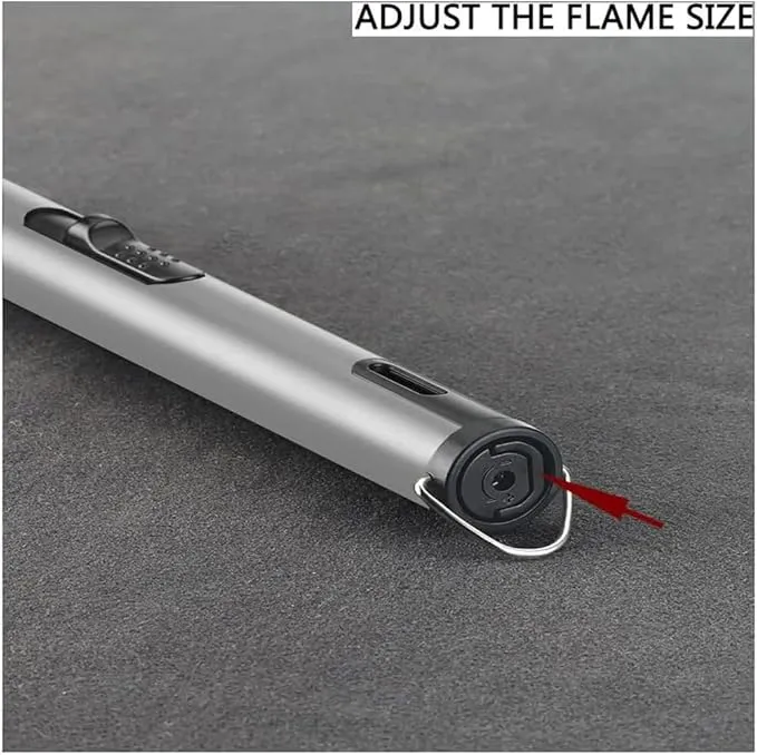 Jet Torch Lighter, Refillable Butane Lighter with Visible Window, Windproof Candle Lighter for BBQ, Camping, Stove, Kitchen Cooker, Hobs, Men Gifts (Gas Not Included) (Silver)