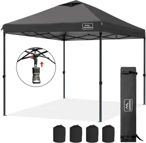 KAMPKEEPER One Person Setup 10x10 Pop up Canopy Tent, Instant Portable Canopy, One Push Outdoor Canopy with 3 Adjustable Heights, Wheeled Carry Bag, Bonus 8 Stakes and 4 Ropes(Black)