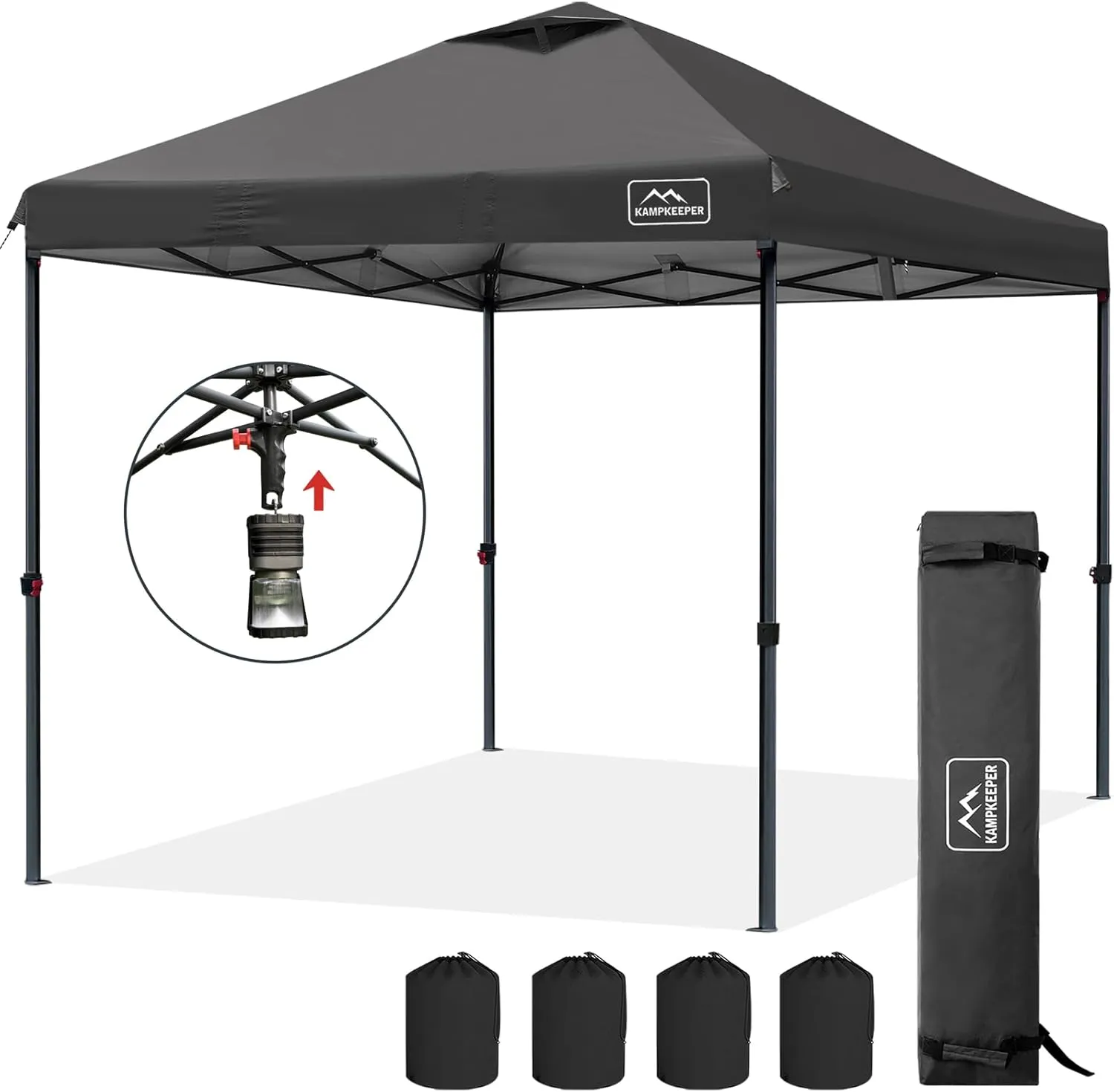 KAMPKEEPER One Person Setup 10x10 Pop up Canopy Tent, Instant Portable Canopy, One Push Outdoor Canopy with 3 Adjustable Heights, Wheeled Carry Bag, Bonus 8 Stakes and 4 Ropes(Black)