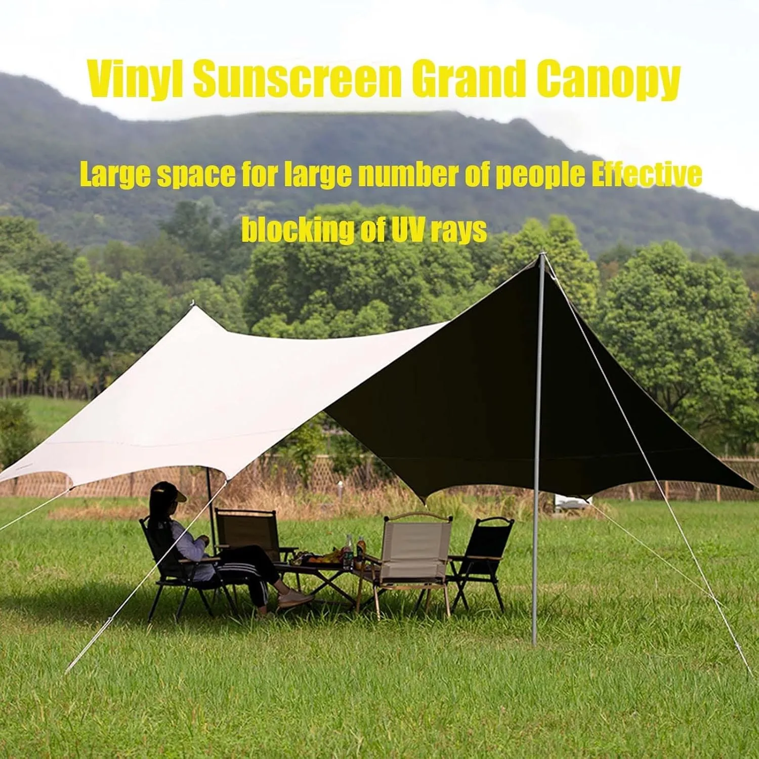 KAnduo Rain Fly 18x15ft Camping Tarp with Poles, Waterproof and Ultralight Survival Tent Tarp for Outdoors Camping Hiking Picnic(Rice-White,177x173x102inch)