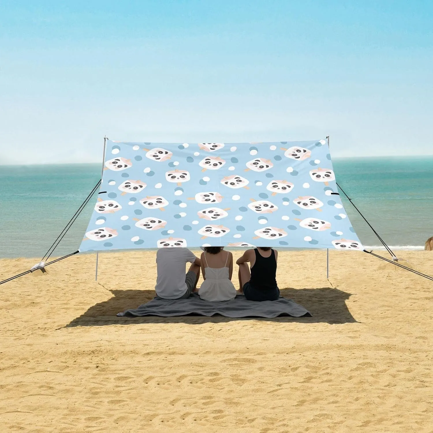 Kawaii Panda Bear Face Beach Camping Tent Sun Shelter for Whole Family, Beach Shade Canopy with UPF50  UV Protection,Easy Set Up and Carry,Outdoor Shade for Trips, Fishing, Backyard Fun Picnic