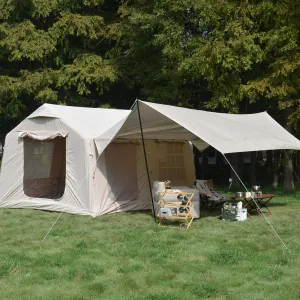 KEIKI 9.8 x 13ft Inflatable Glamping Tent, Family Camping Tent with Canopy, Quick Setup, Breathable, Waterproof, Beige