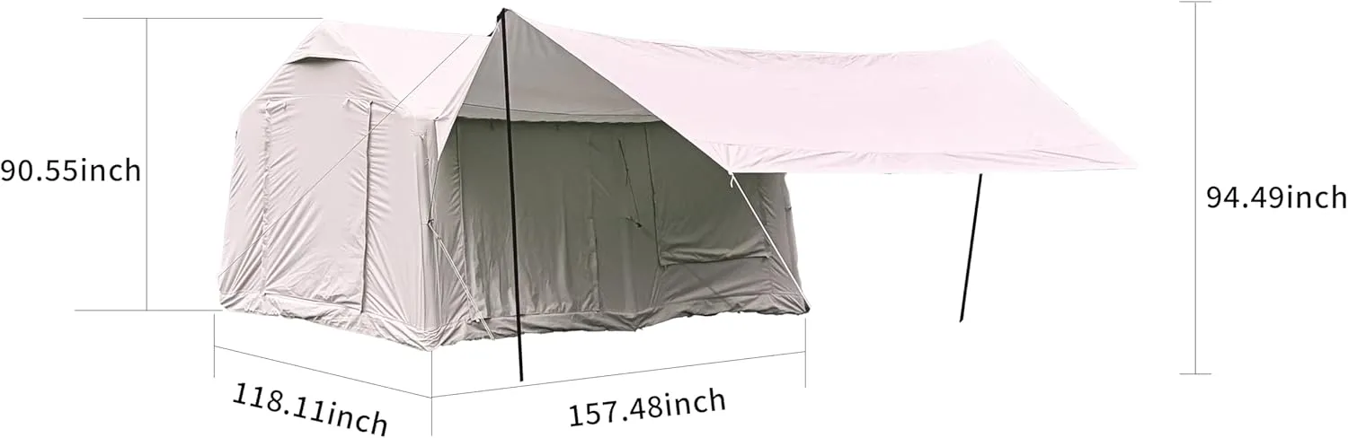 KEIKI 9.8 x 13ft Inflatable Glamping Tent, Family Camping Tent with Canopy, Quick Setup, Breathable, Waterproof, Beige