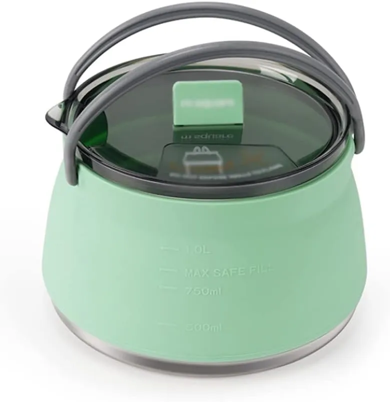 Kettle for Stove top 1L Portable Folding Silicone Water Kettle Pot Outdoor Camping Travelling Hiking Kitchen Tools Lightweight Coffee Kettle Kitchen Supplies Teapots (Color : Green)