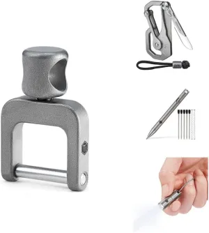 KeyUnity KA35L Titanium Swivel D Ring, KU00 Titanium Quickdraw Carabiner, KP00 Titanium Alloy Bolt Action Pen & KF00 Keychain LED Flashlight Bundle