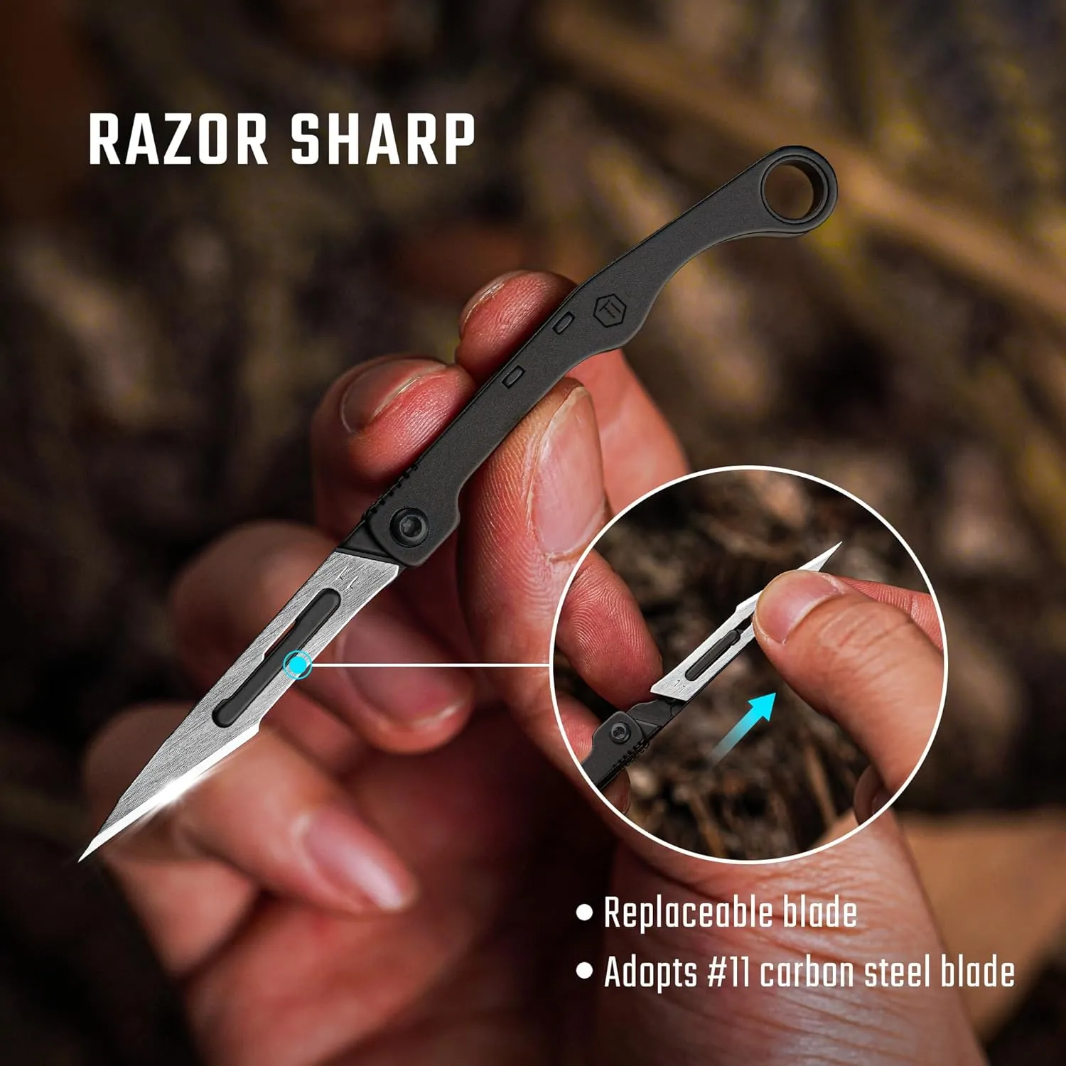 KeyUnity KK13 Mini Titanium Scalpel Knife with #11 Replaceable Blades, EDC Utility Folding Knife for Outdoor Hunting, Camping, Fishing, Hiking for Men & Women(Black)