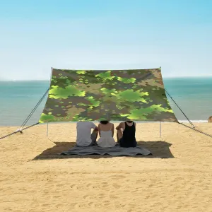 Khaki Camouflage Pattern Beach Canopy Tent Anti-UV & Wind Resistant, Camping Sun Shelter Easy Setup Portable,Outdoor Shade Tents with Sandbags,Sand Shovels,Ground Pegs & Stability Poles