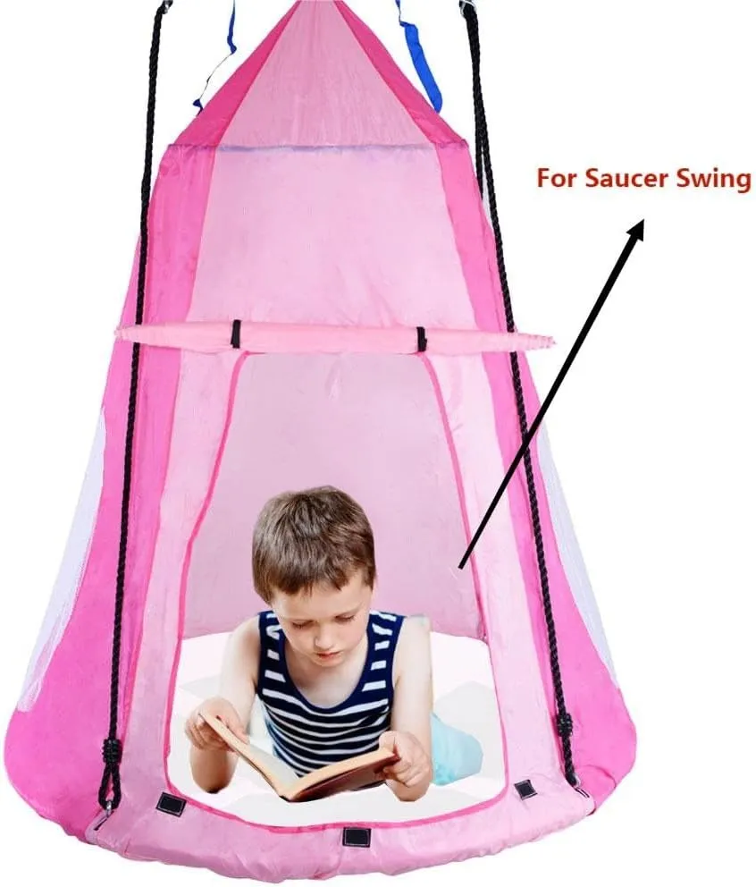 Kids Hanging Swing Tent Cover-Waterproof Hammock Chair Play House Castle Nest for 40in Round Saucer Nest Disc Rope Ceiling Tree Swing Indoor Outdoor Bedroom Backyard Playground