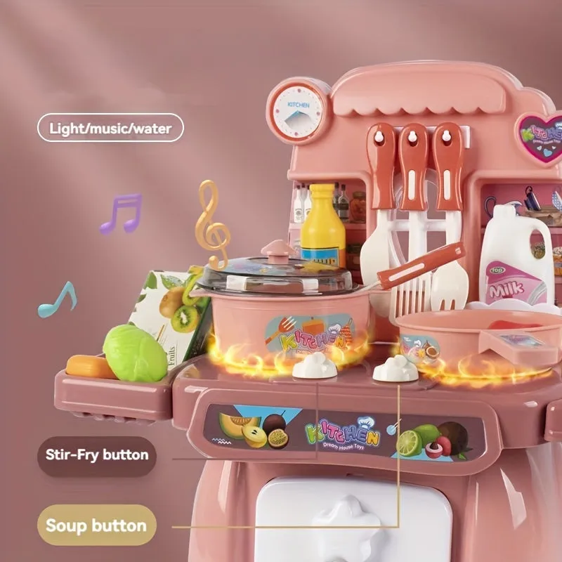 Kids Pretend Play Kitchen Set with Sounds and Lights