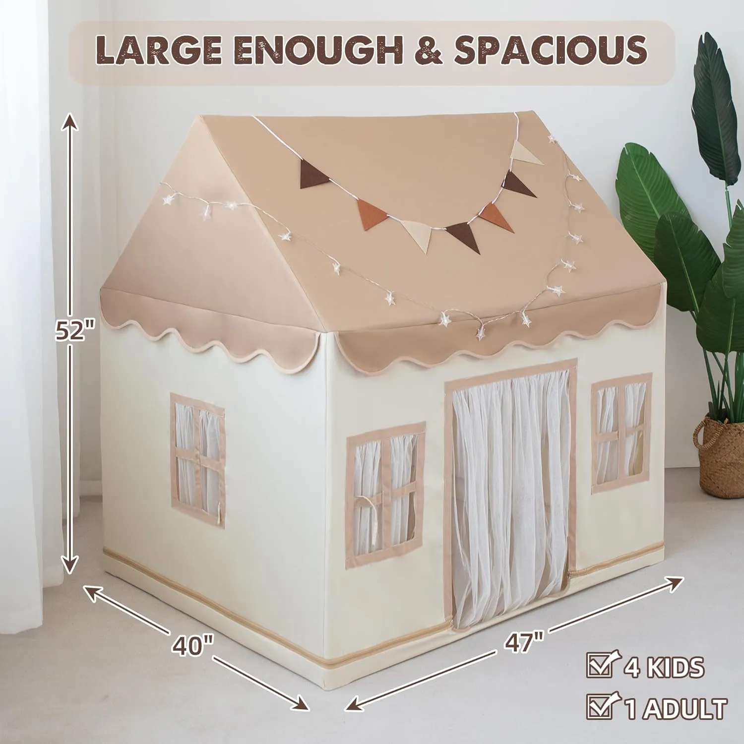 Kids Tent,Large Playhouse Indoor with Star Light Toddler,Play Tent for Kids,Toy House Gift 52"x47"x 40"(Coffee Cream)