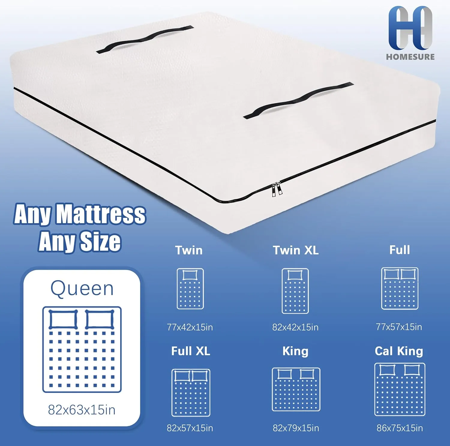King Mattress Bag for Moving and Storage, Semi-Transparent, Heavy Duty, Strong Zipper Closure, 8 Handles, Eco-Friendly