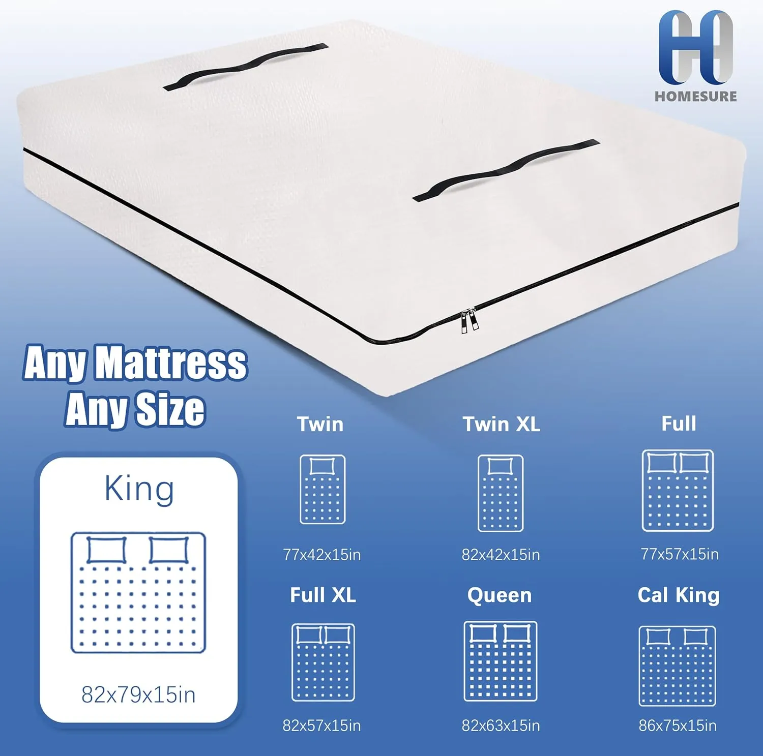 King Mattress Bag for Moving and Storage, Semi-Transparent, Heavy Duty, Strong Zipper Closure, 8 Handles, Eco-Friendly