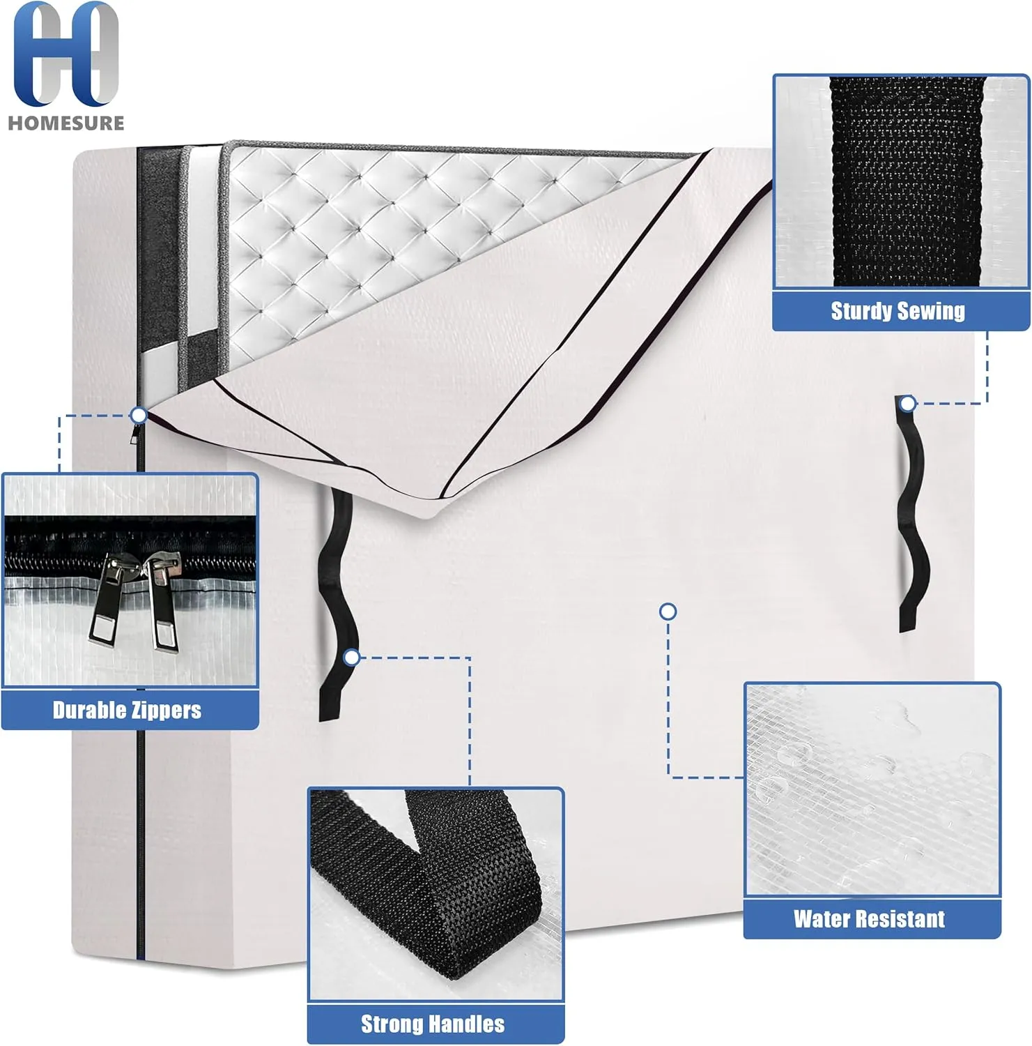 King Mattress Bag for Moving and Storage, Semi-Transparent, Heavy Duty, Strong Zipper Closure, 8 Handles, Eco-Friendly