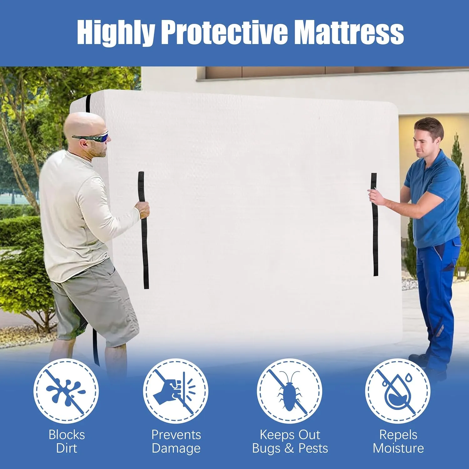 King Mattress Bag for Moving and Storage, Semi-Transparent, Heavy Duty, Strong Zipper Closure, 8 Handles, Eco-Friendly