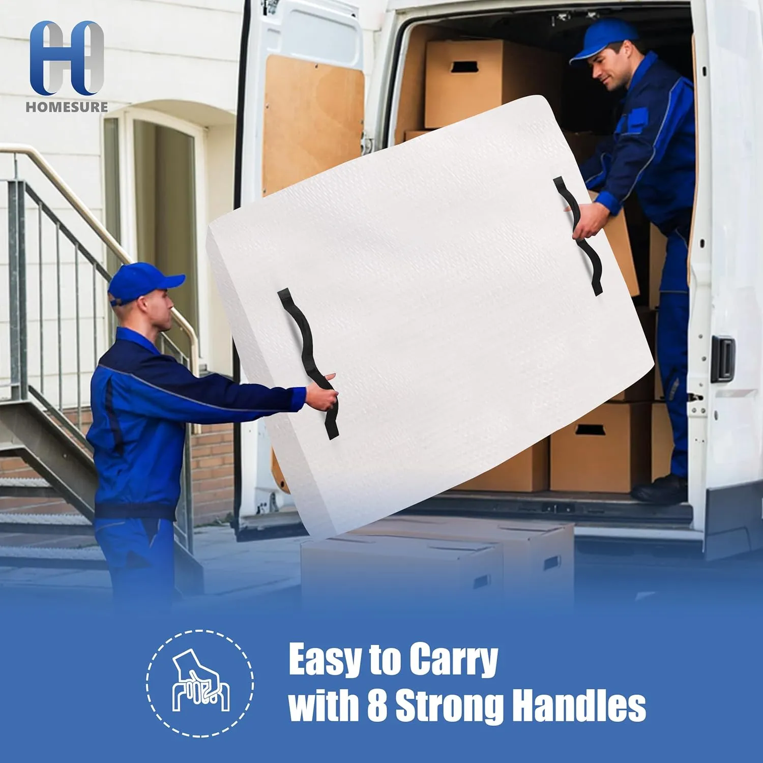 King Mattress Bag for Moving and Storage, Semi-Transparent, Heavy Duty, Strong Zipper Closure, 8 Handles, Eco-Friendly