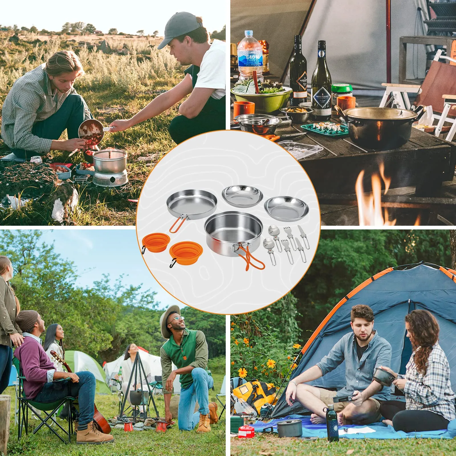KingCamp ADVENTURER Ⅰ Stainless Steel Camping Pot Set for 2 People   Cutlery Set