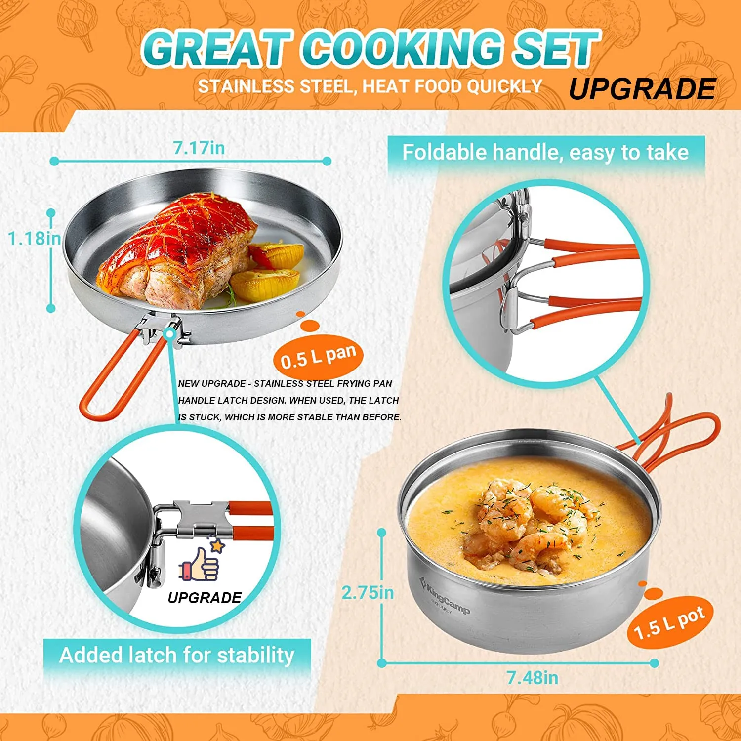 KingCamp ADVENTURER Ⅰ Stainless Steel Camping Pot Set for 2 People   Cutlery Set