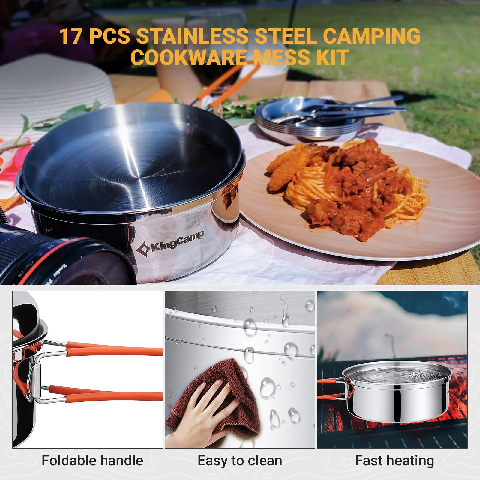 KingCamp ADVENTURER Ⅰ Stainless Steel Camping Pot Set for 2 People   Cutlery Set