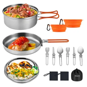 KingCamp ADVENTURER Ⅰ Stainless Steel Camping Pot Set for 2 People   Cutlery Set
