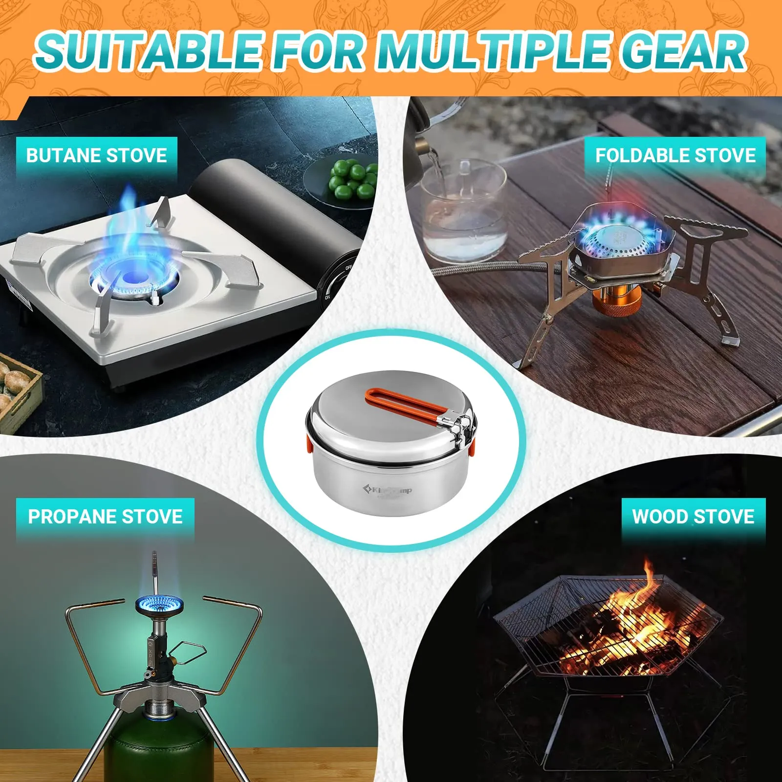 KingCamp ADVENTURER Ⅰ Stainless Steel Camping Pot Set for 2 People   Cutlery Set