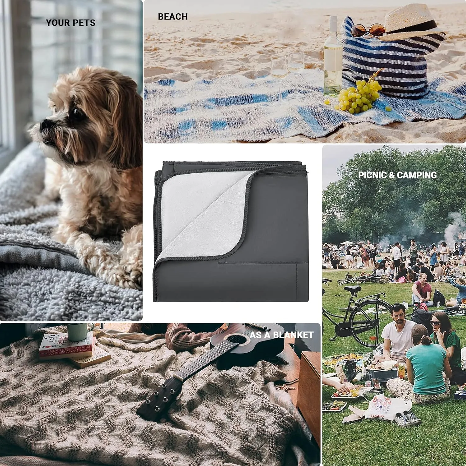 KingCamp Outdoor Picnic Blanket Waterproof Beach Mat for Camping on Grass Foldable Sandproof Beach Blanket Park Hiking Stadium Festivals Dogs 82” x 58”