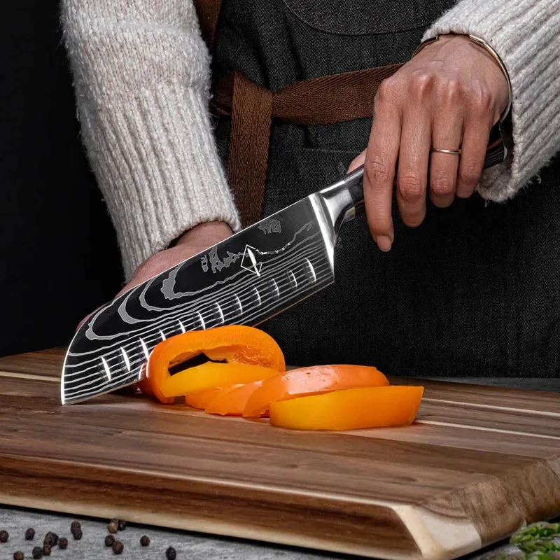 Kitchen Chef's Knife Japanese Santoku Knife Laser Damascus Pattern Professional Boning Knife Fruit Knife Cooking Utility Knife