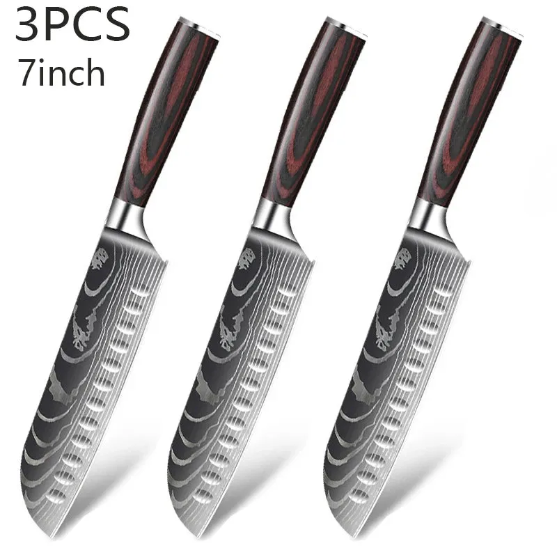 Kitchen Chef's Knife Japanese Santoku Knife Laser Damascus Pattern Professional Boning Knife Fruit Knife Cooking Utility Knife