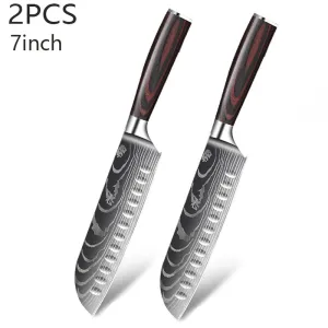 Kitchen Chef's Knife Japanese Santoku Knife Laser Damascus Pattern Professional Boning Knife Fruit Knife Cooking Utility Knife