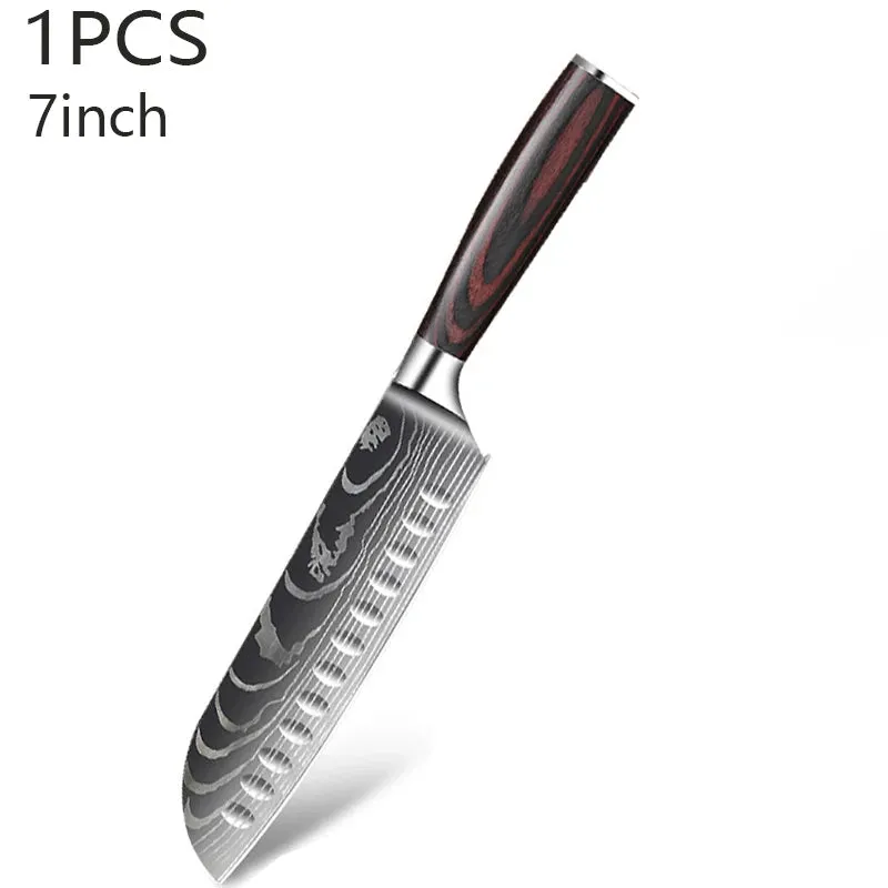 Kitchen Chef's Knife Japanese Santoku Knife Laser Damascus Pattern Professional Boning Knife Fruit Knife Cooking Utility Knife