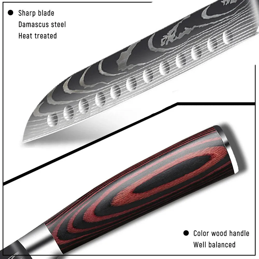 Kitchen Chef's Knife Japanese Santoku Knife Laser Damascus Pattern Professional Boning Knife Fruit Knife Cooking Utility Knife