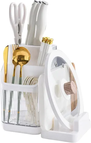 Kitchen Knife Holder,Universal Multifunctional Kitchen Storage Rack,Modern Fashionable Knife Utensil Organizer for Kitchen Countertop Cutting Board Pot Cover Chopsticks Fork(white)
