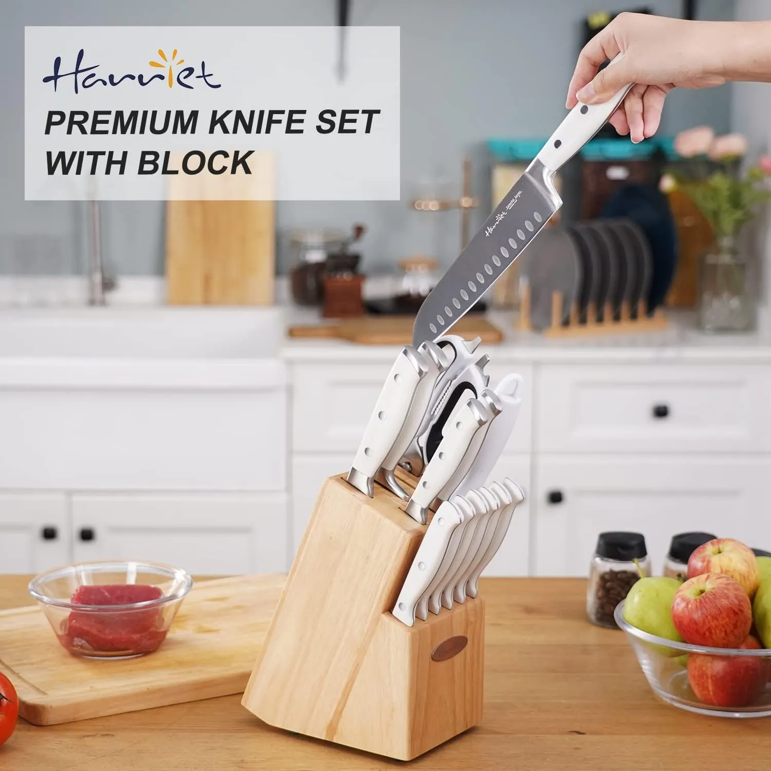Kitchen Knives Set, Harriet 14-Piece Knife Block Set with Multifunctional Kitchen Shear and Sharpening Steel, High-Carbon Stainless Steel Chef Knife Set, Classic Forged Triple Rivet