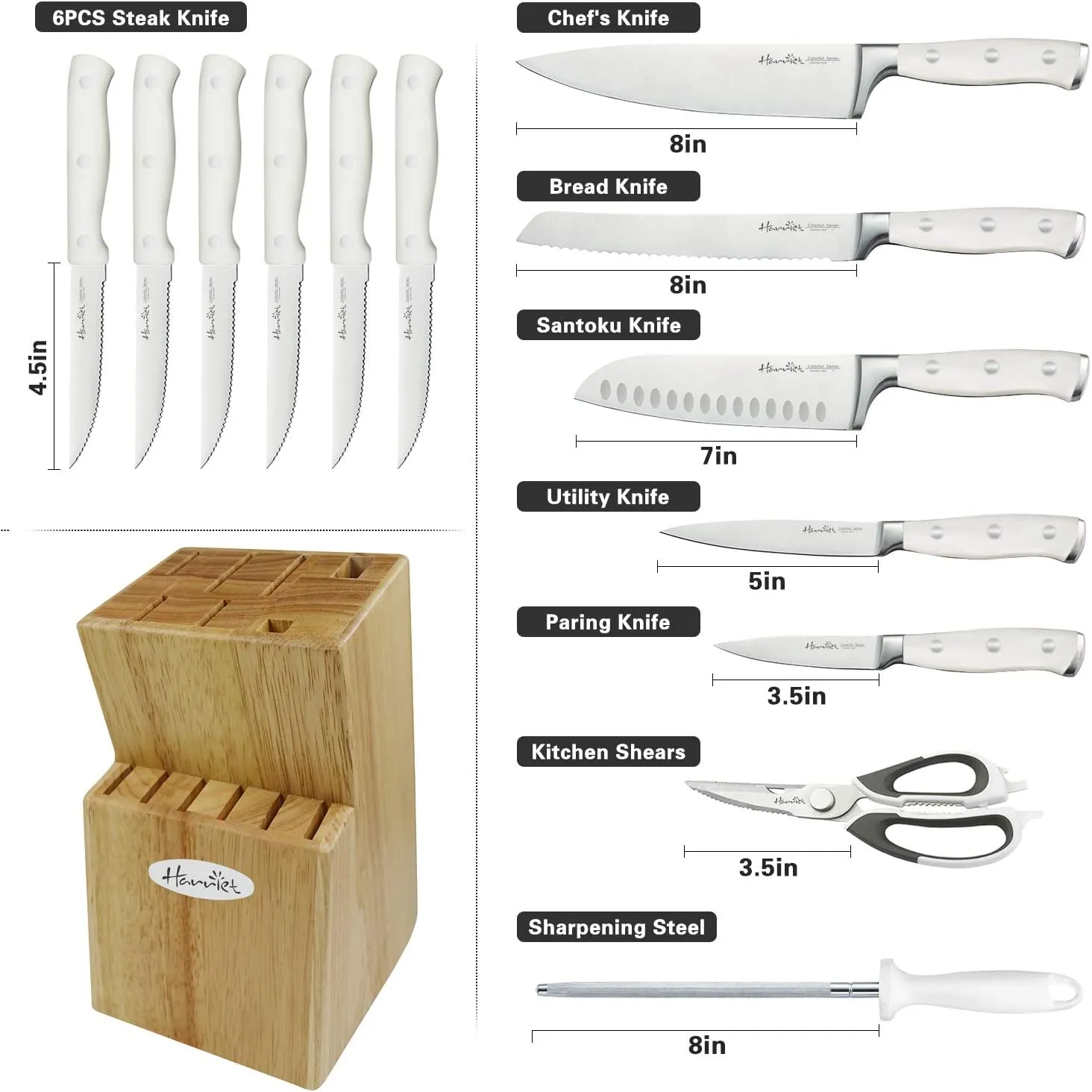 Kitchen Knives Set, Harriet 14-Piece Knife Block Set with Multifunctional Kitchen Shear and Sharpening Steel, High-Carbon Stainless Steel Chef Knife Set, Classic Forged Triple Rivet