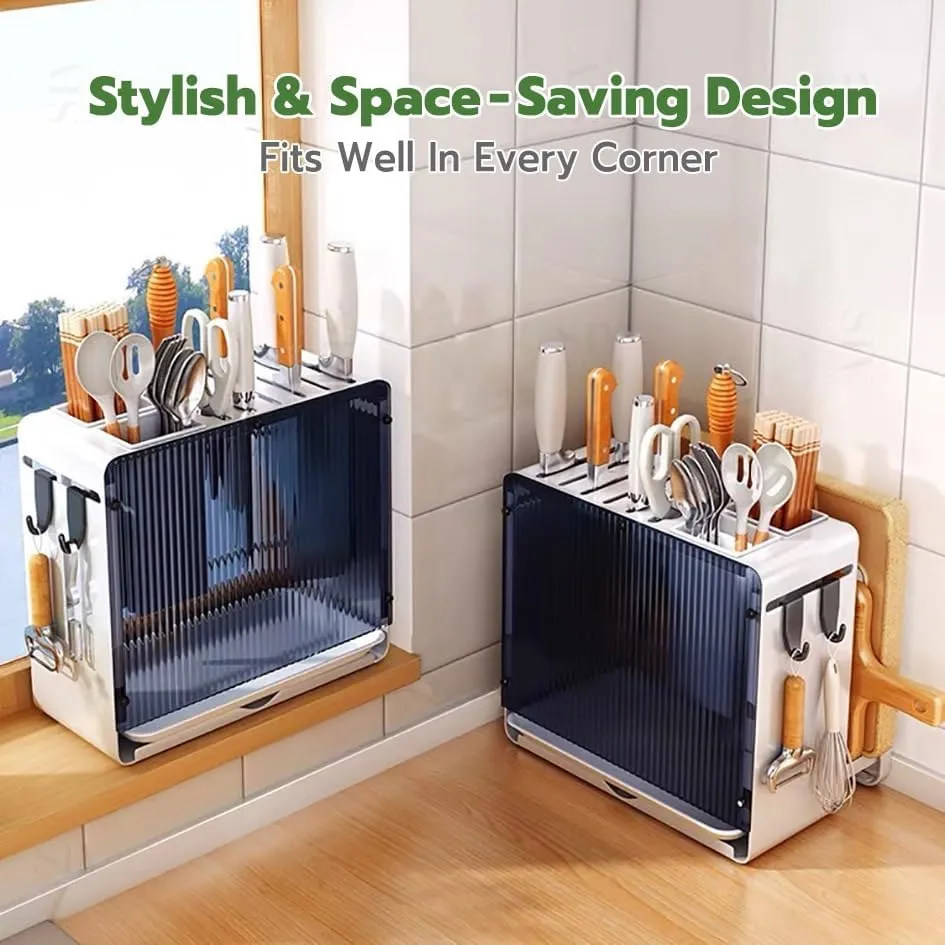 Knife Holder Organizer Stainless Steel Rack This multifunctional kitchen storage rack with Utensil (black)