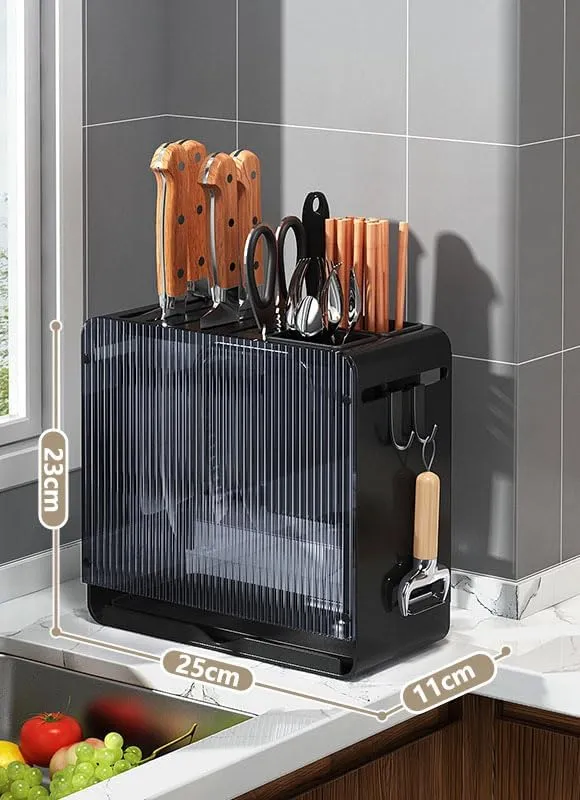 Knife Holder Organizer Stainless Steel Rack This multifunctional kitchen storage rack with Utensil (black)