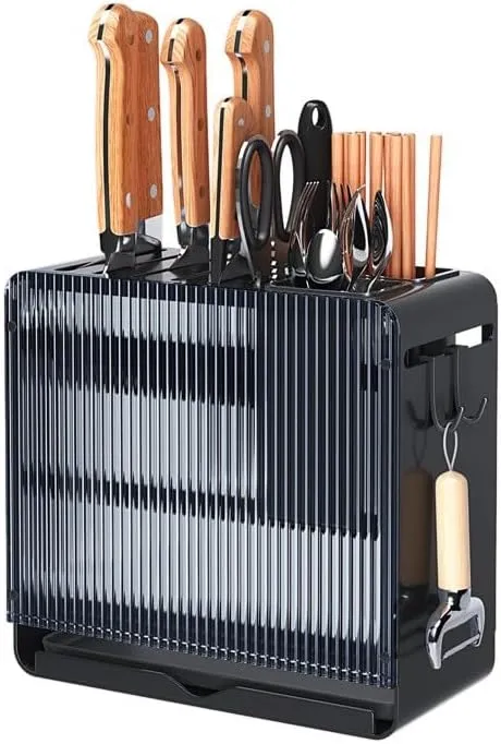 Knife Holder Organizer Stainless Steel Rack This multifunctional kitchen storage rack with Utensil (black)