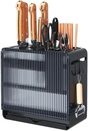 Knife Holder Organizer Stainless Steel Rack This multifunctional kitchen storage rack with Utensil (black)