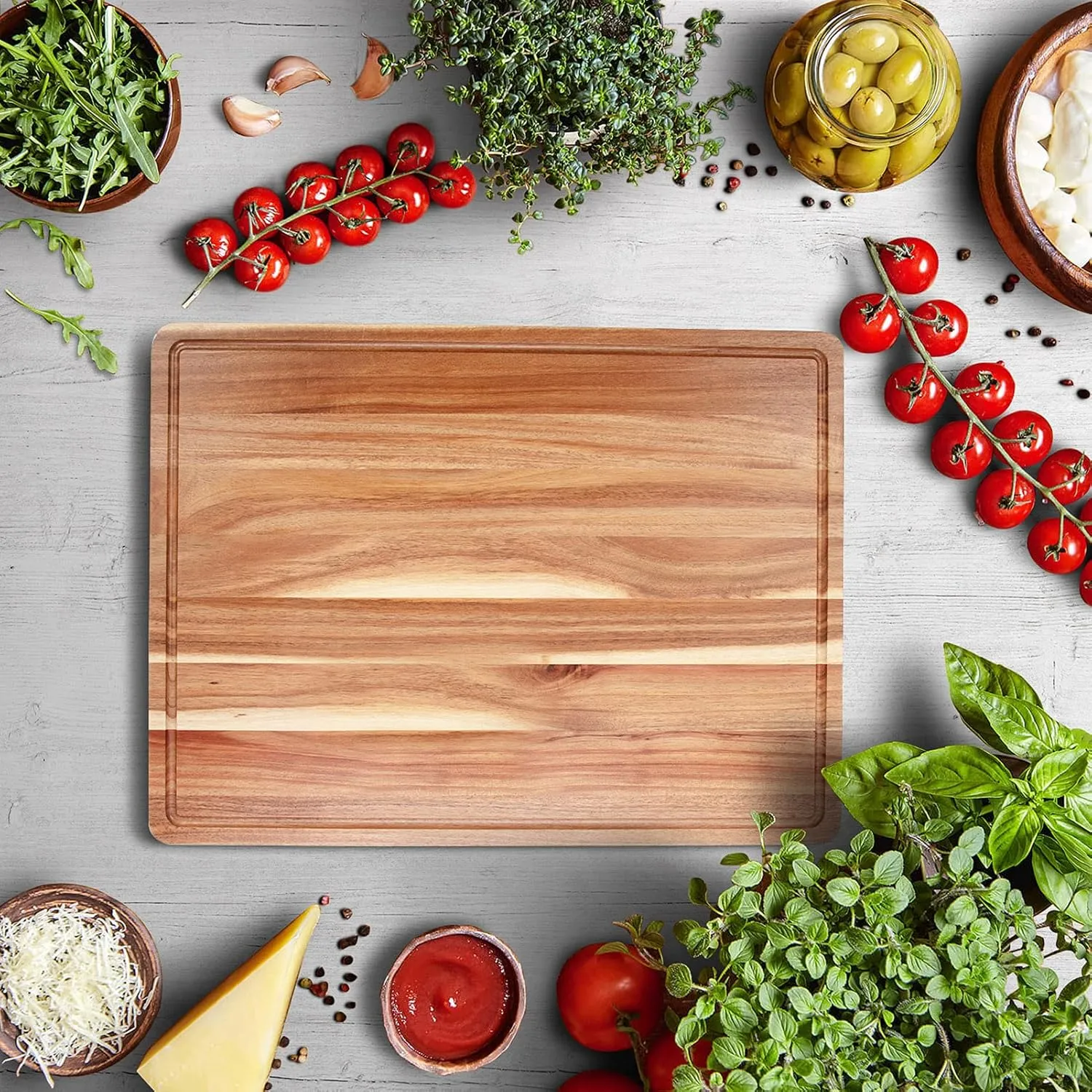 Large Acacia Wood Cutting Boards for Kitchen, 24 x 18 Inch Extra Large Wooden Cutting Board with Juice Groove, Reversible Butcher Block Cutting Board for Meat and Veggies